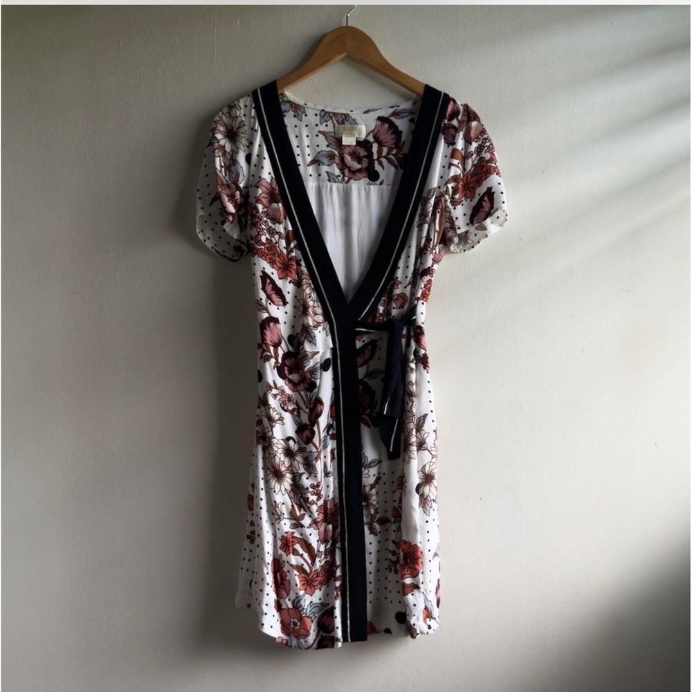 Maeve Anthropologie Floral Polka Dot Faux Wrap Dress Women 4 White Boho Romantic